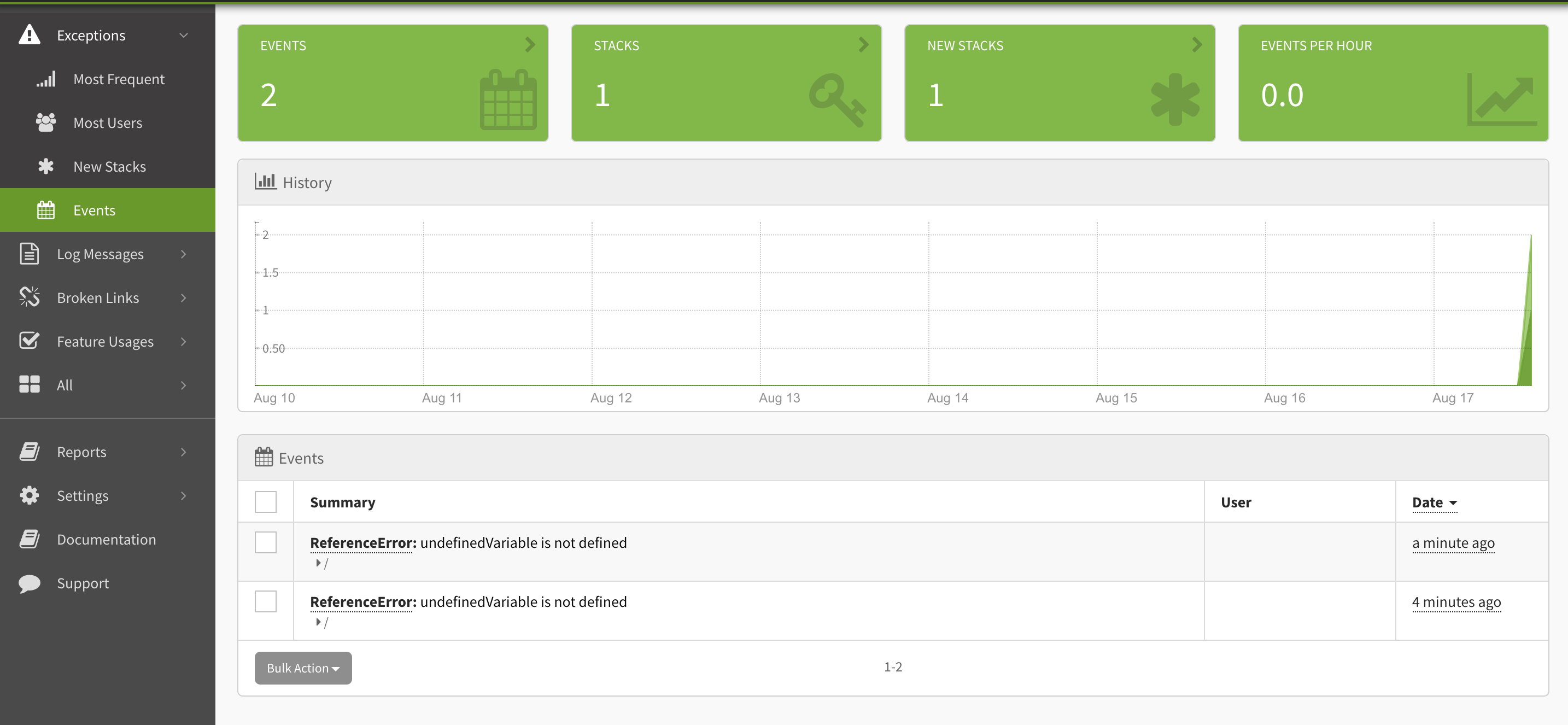 exception events with error boundary example